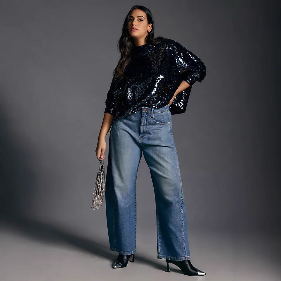 Women's wide denim pants in a modern cut with a high waistband Lune London