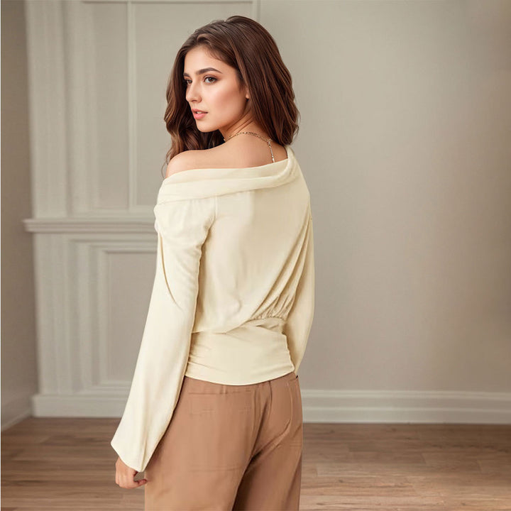 Elegant off-shoulder top for women with draped design and gathers Chic & Stil