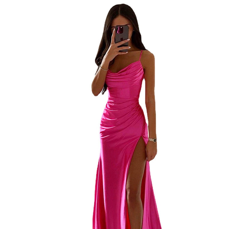 Lune London | Lace-up Pleats Slit Satin Slim Fit Bodycon Dress