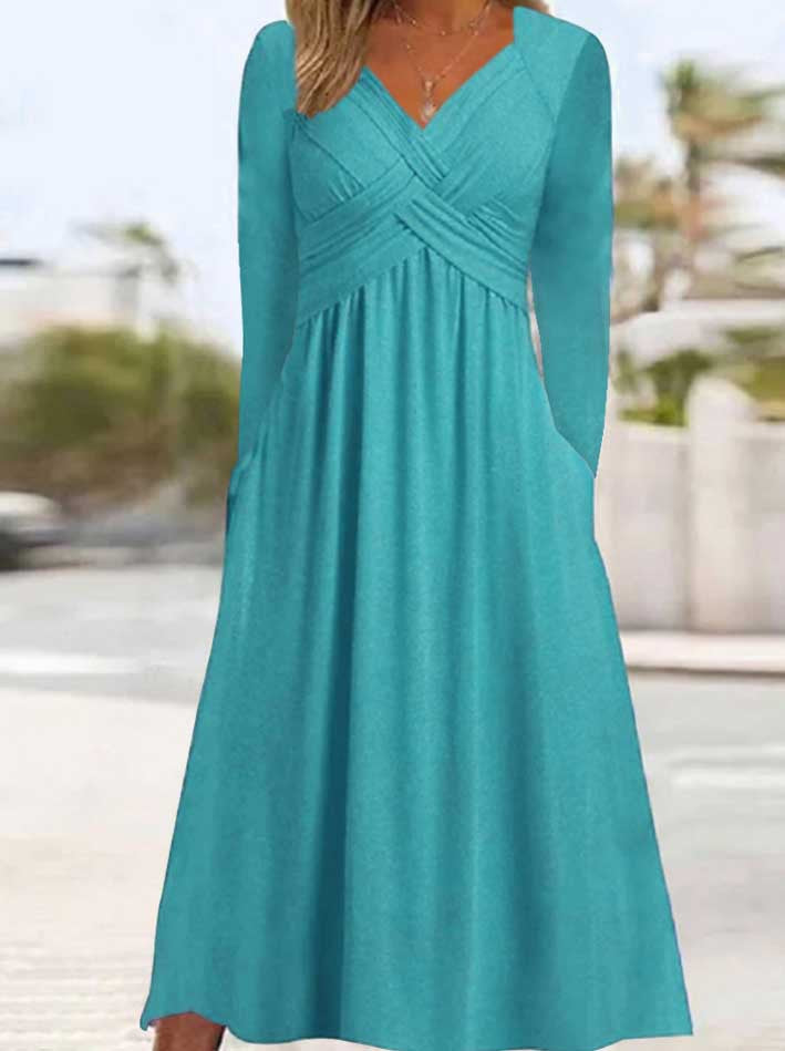 Ladies Elegant Maxi Dress with Draped Effect and Chic Pockets