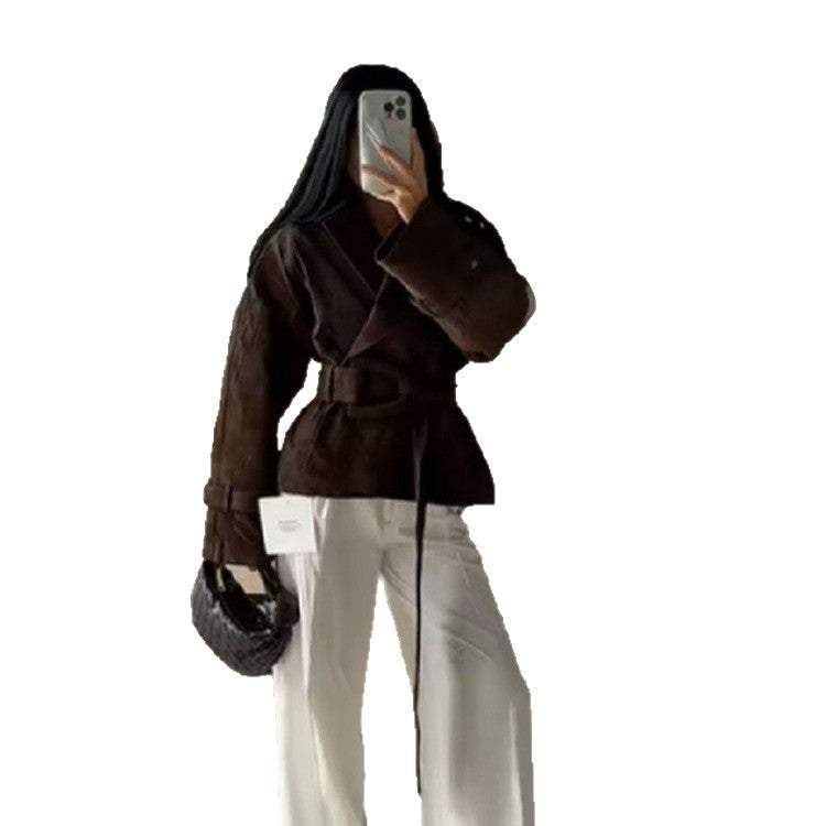 Jacket for women in faux leather with a trendy wrap design and wide sleeves Lune London