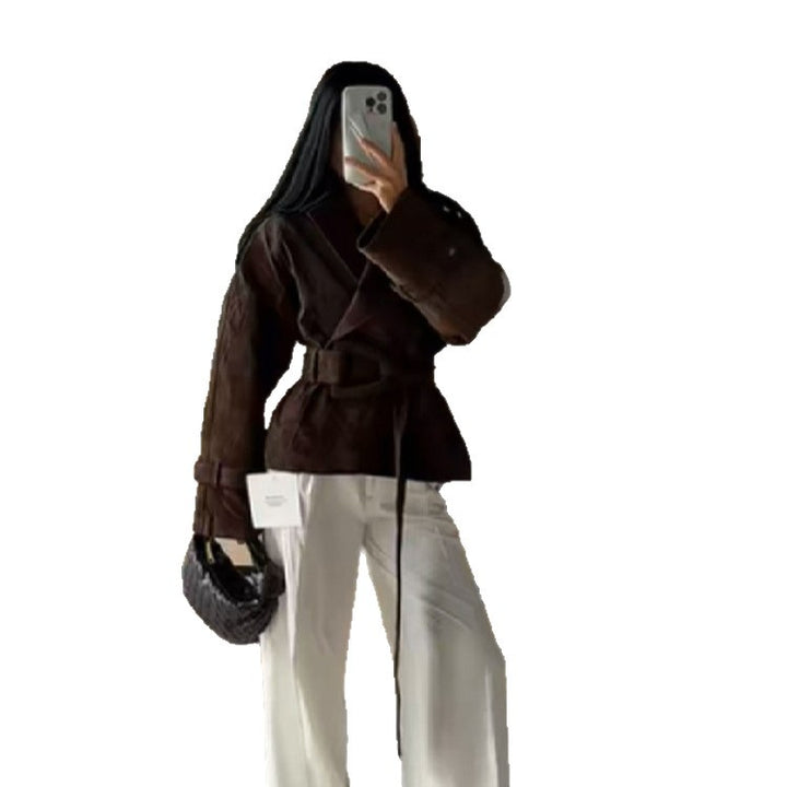 Jacket for women in faux leather with a trendy wrap design and wide sleeves Lune London