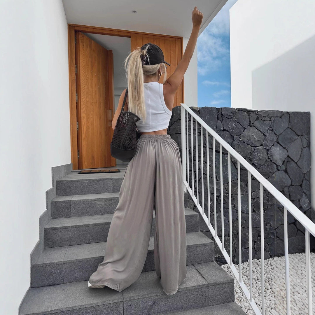 Pantalons palazzo légers pour femmes avec taille élastique et coupe large Chic & Stil