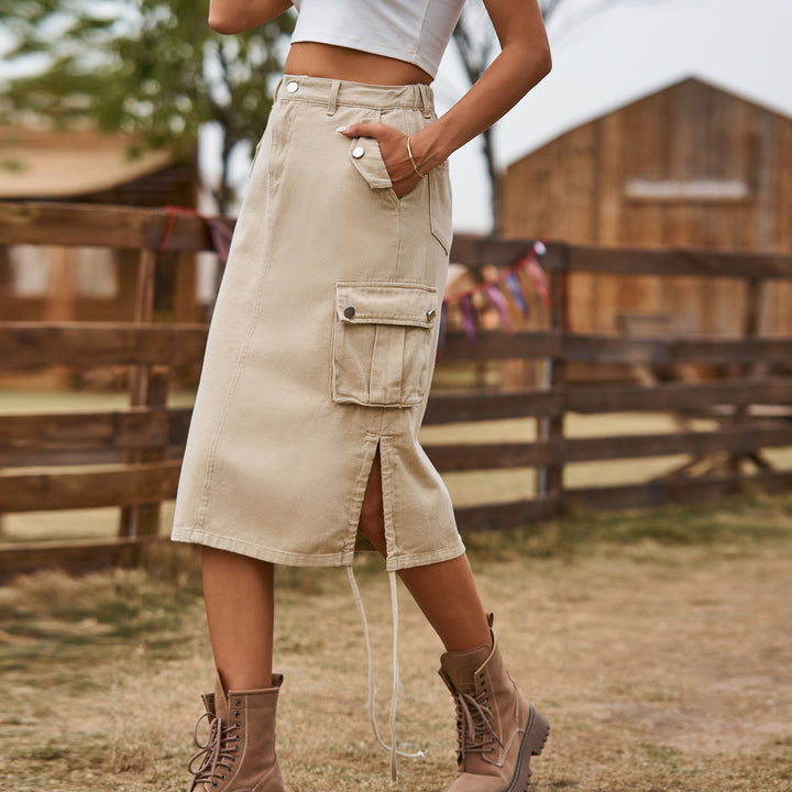 Cargo skirt for women with side pockets and adjustable hem Lune London
