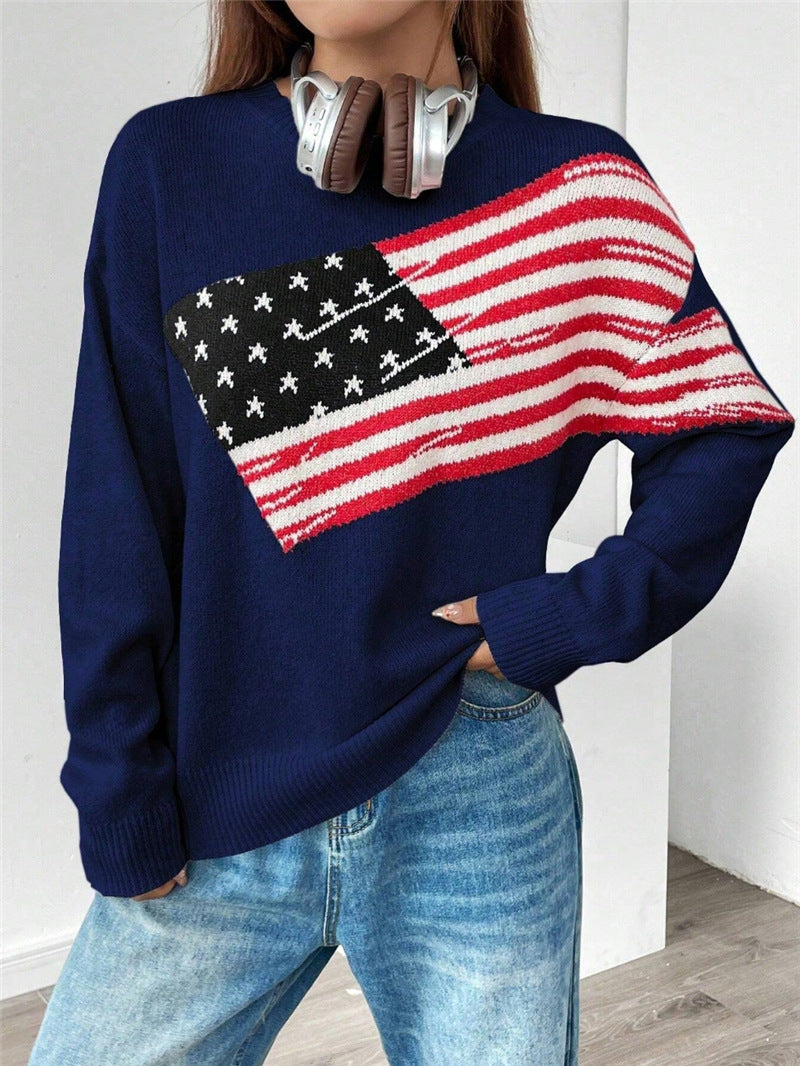 Knit sweater for women with flag pattern and relaxed fit Lune London