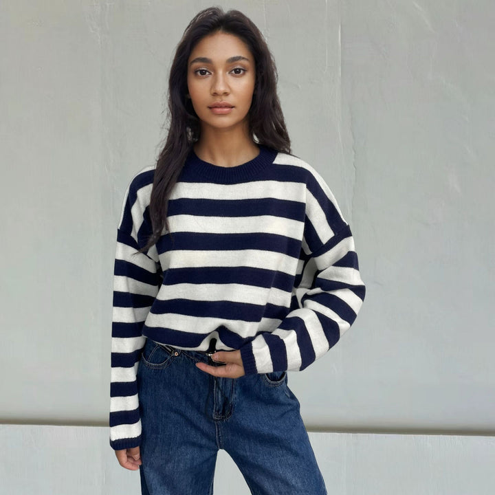 Striped women's sweater with a modern cropped design Lune London