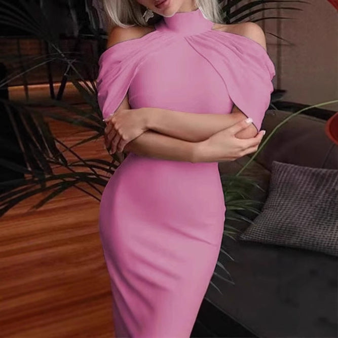 Elegant maxi dress for women with an off-shoulder design and subtle draping Lune London