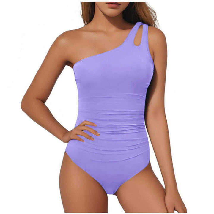 Women's one-piece swimsuit with asymmetrical neckline and fashionable mesh trim Lune London