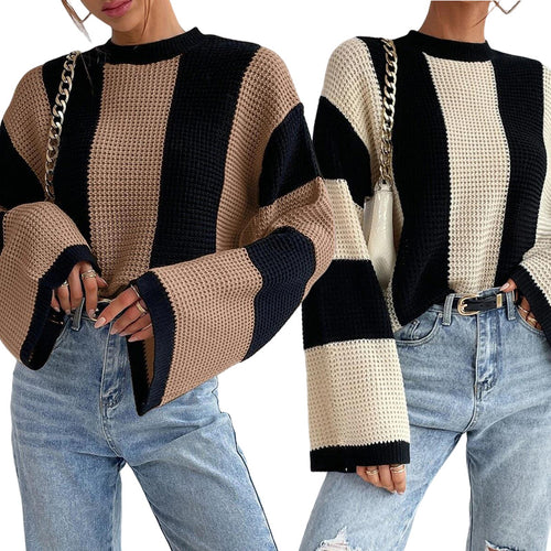 Oversized knitted sweater for ladies with a trendy striped pattern Lune London
