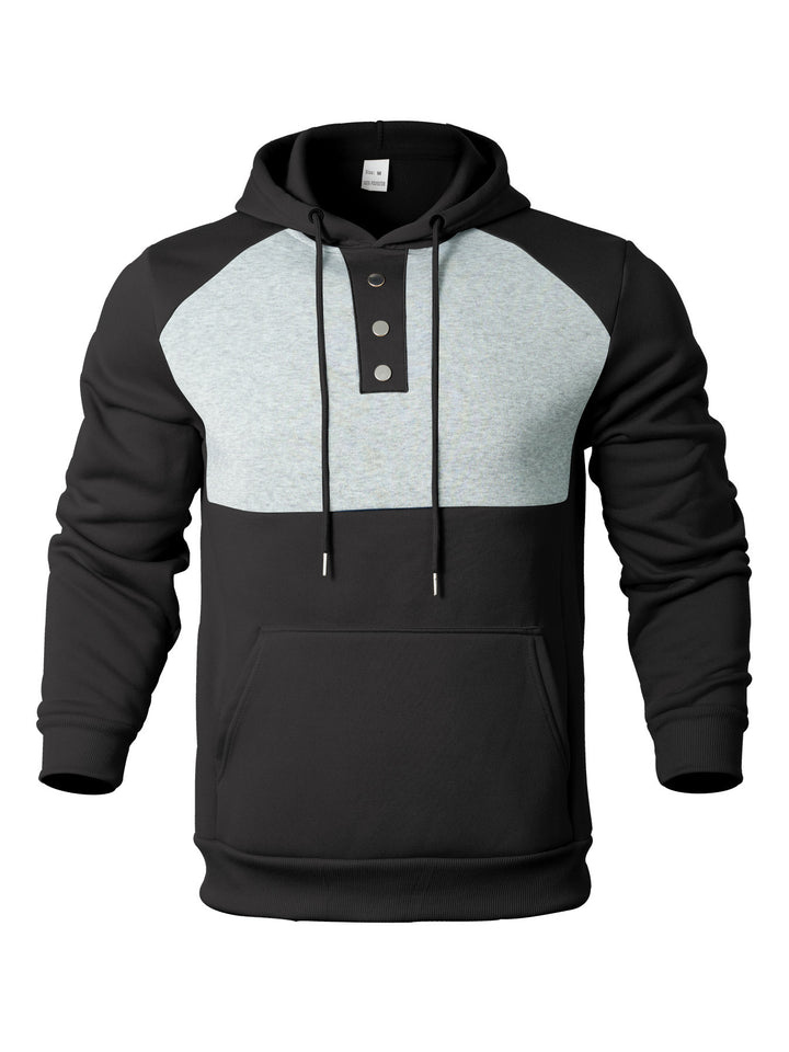 Men's stylish hoodie with contrasting color zone and practical button details Lune London