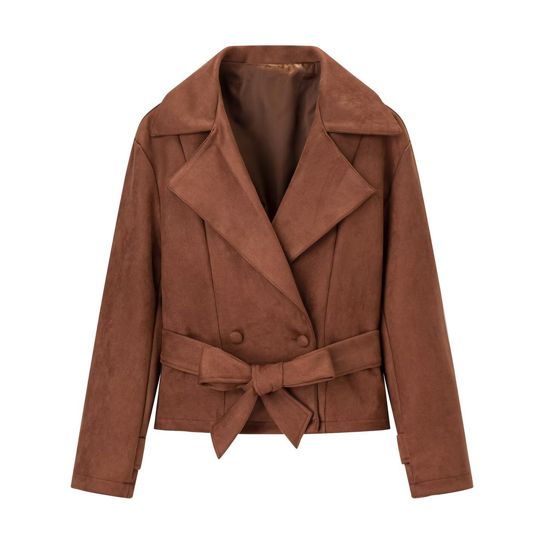 Suede fashion blazer jacket for women with belt and elegant cut Lune London