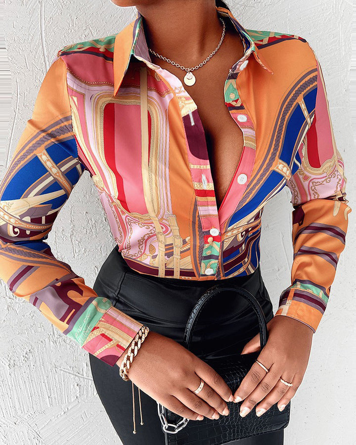 Women's blouse with elegant print, trendy collar and fitted cut Lune London