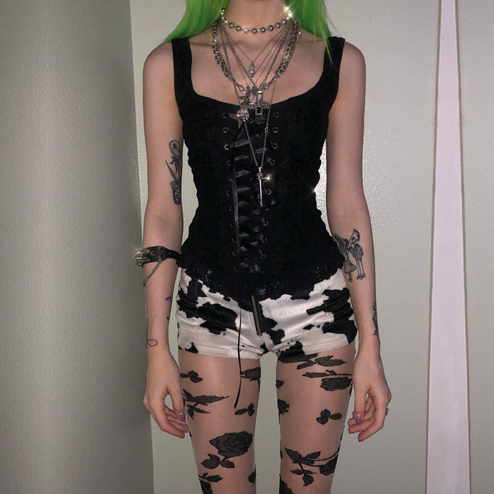 Women's Corset Top with Ruffle Details and Satin Ribbons Lune London