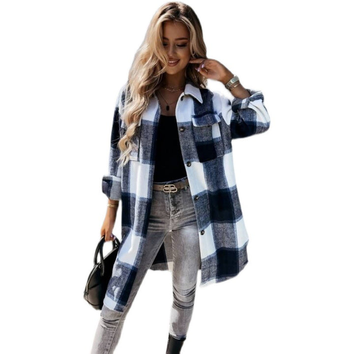 Ladies Casual Chic Checkered Flannel Jacket