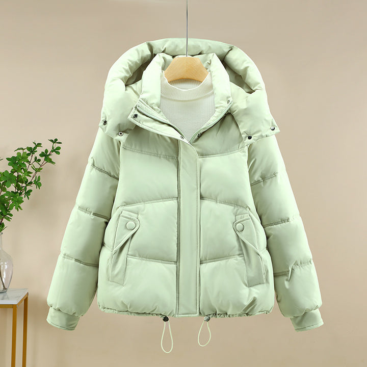 Ladies modern down jacket with removable hood and practical pockets Lune London