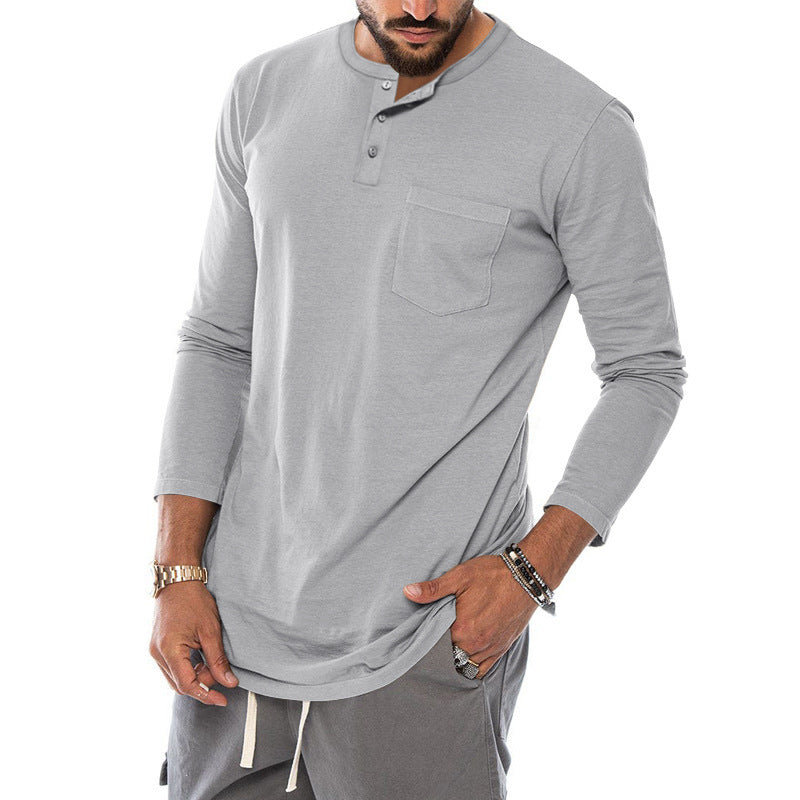 Men's Long Sleeve Henley Shirt with a stylish snap button and a practical chest pocket Lune London