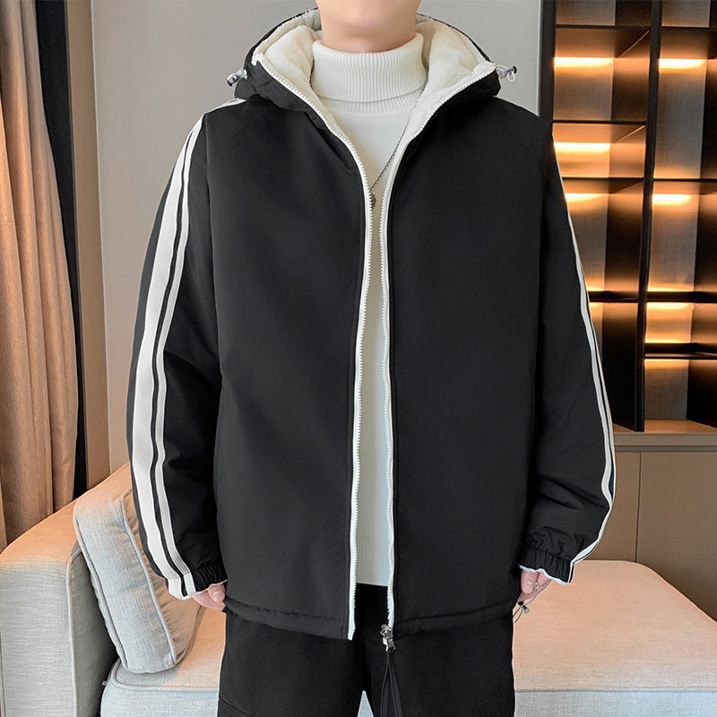 Insulated outer jacket for men with removable hood and soft inner layer Lune London