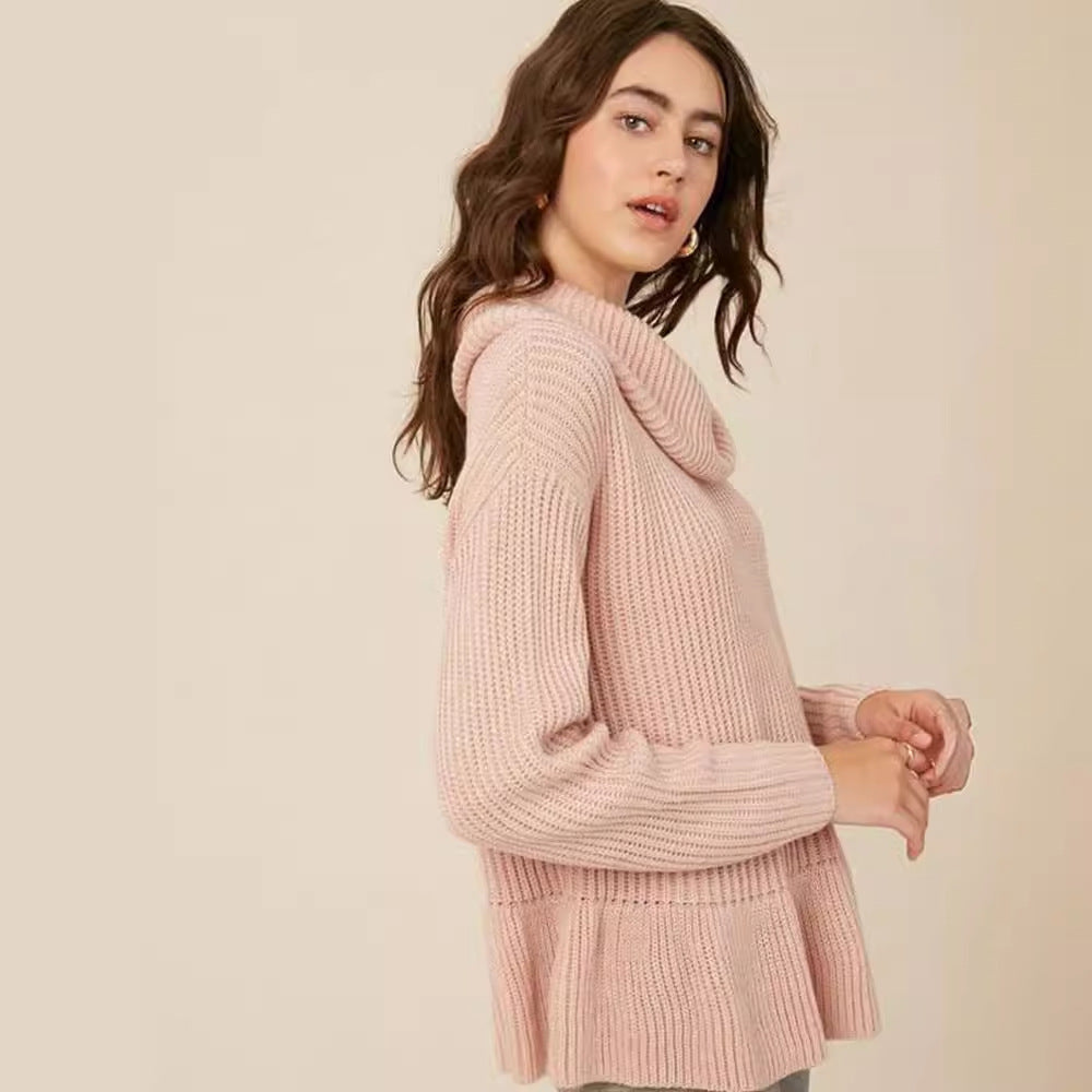 Ladies Comfortable Knit Sweater with Wide Neck and Voluminous Hem Chic und Style