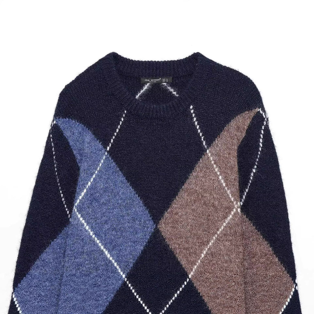 Pull en tricot épais pour femmes avec un motif moderne en diamant Chic & Stil