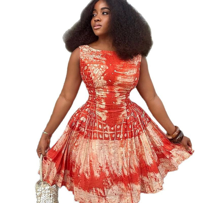 Women’s pleated dress with floral design and elegant neckline Lune London