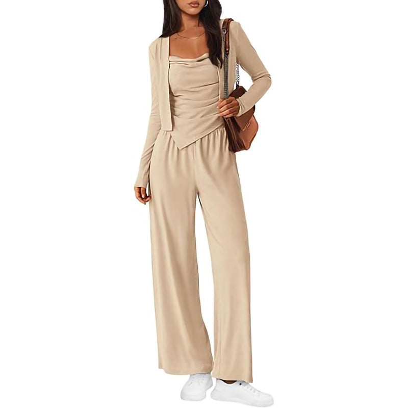 Women Comfortable Jumpsuit with Sleeveless Blouse and Open Cardigan Lune London