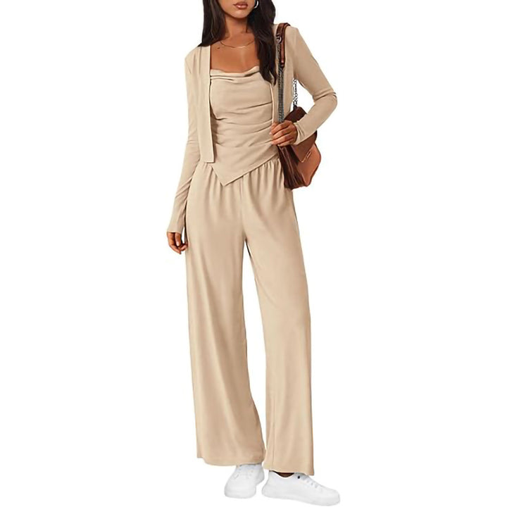 Women Comfortable Jumpsuit with Sleeveless Blouse and Open Cardigan Lune London