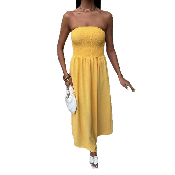 Sleeveless maxi dress for women with a gathered top Lune London