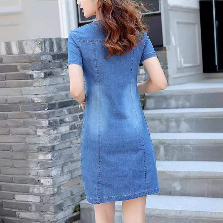 Women’s denim dress in a casual cut with button details and practical pockets Lune London