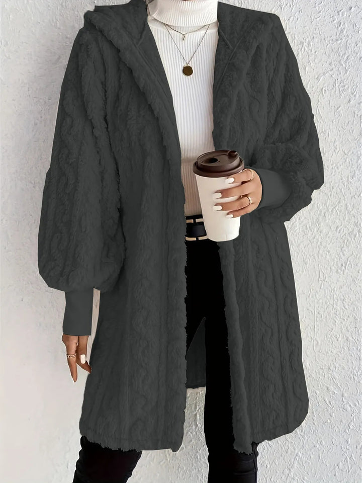 Trendy long jacket for women with hood and texture Lune London