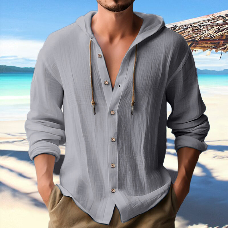 Casual linen shirt for men with hoodie and button details Lune London