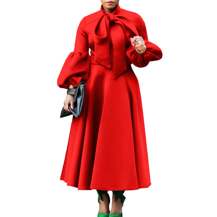 Midi dress for ladies with tie neck and voluminous sleeves Lune London
