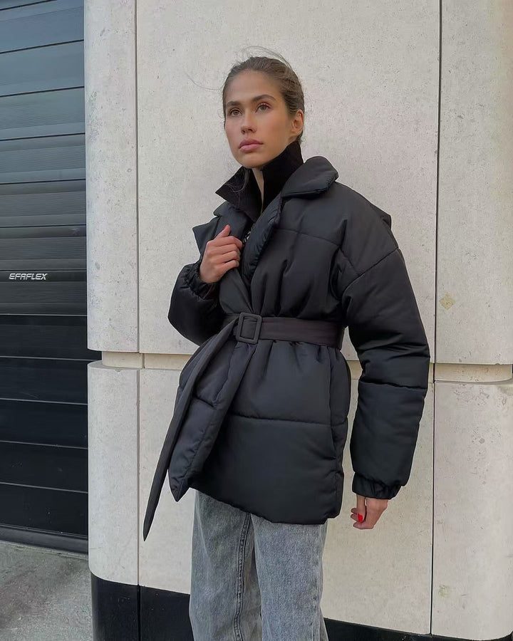 Lune London | Waist Cotton V-Neck Puffer Jacket