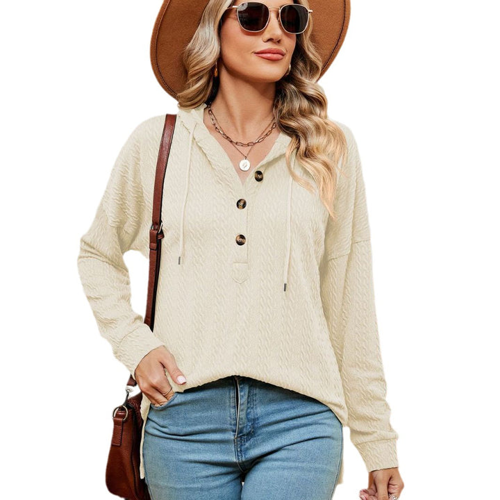 Casual women's sweater with button details and hood Lune London