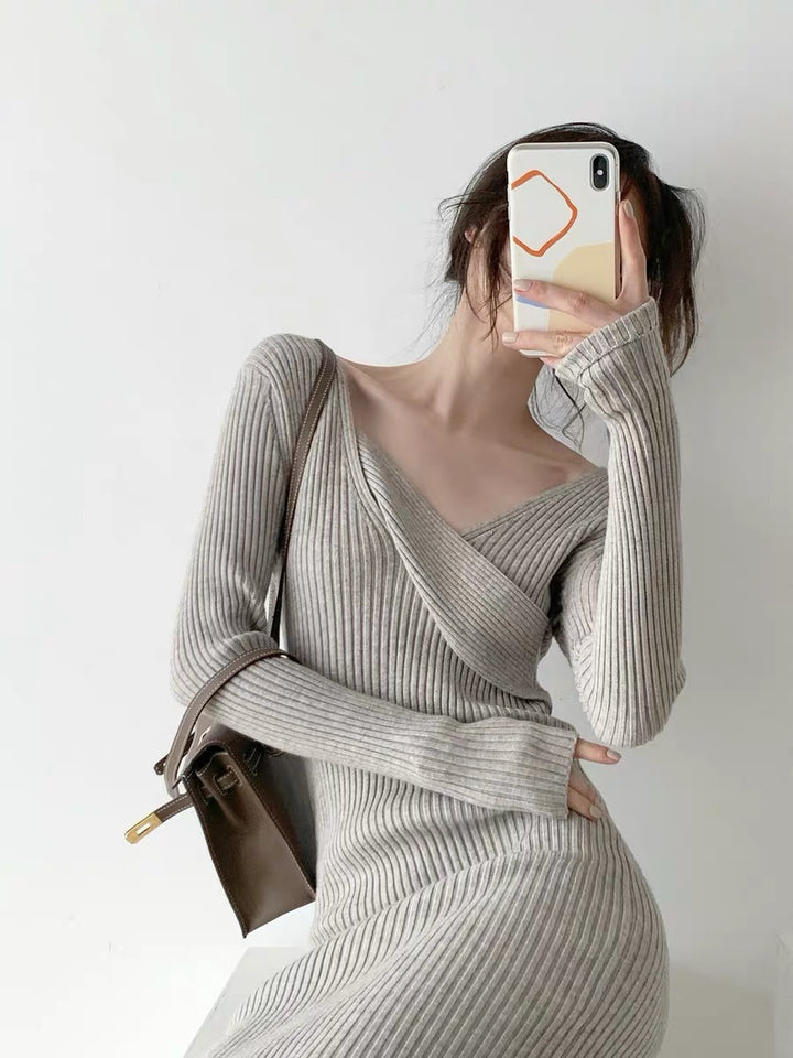 Women's knit dress with an elegant wrap collar Lune London