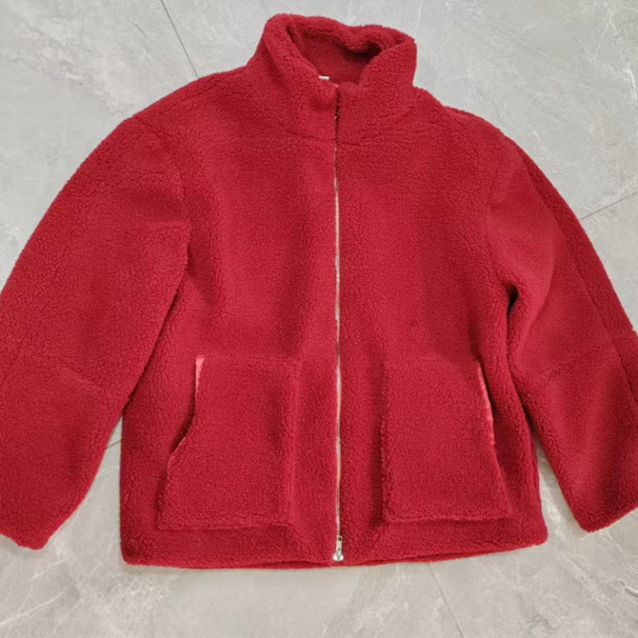 Ladies Teddy Fur Jacket with Large Collar and Zipper Lune London