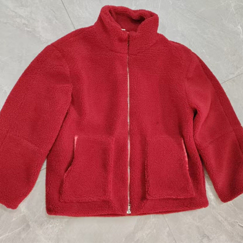Ladies Cozy Teddy Fur Jacket with High Collar and Zipper Lune London