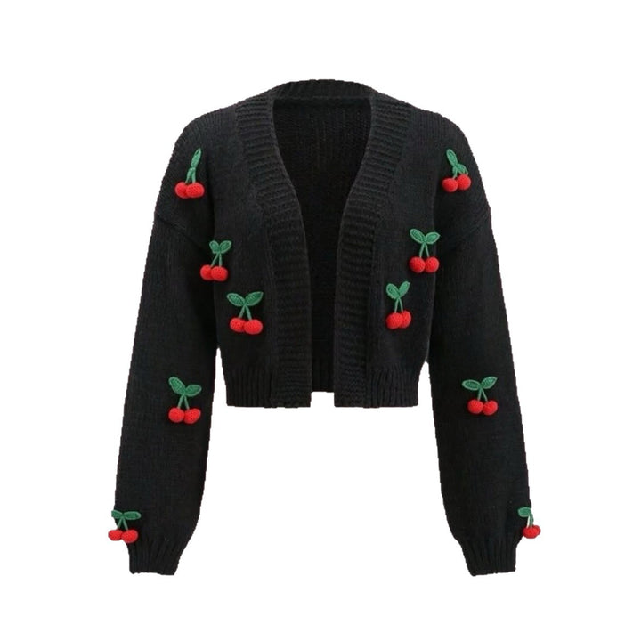 Knitted jacket for women with cheerful cherry pattern Lune London