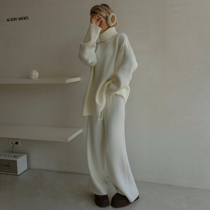 Women Casual Knit Jumpsuit with High Collar and Wide Leg Lune London