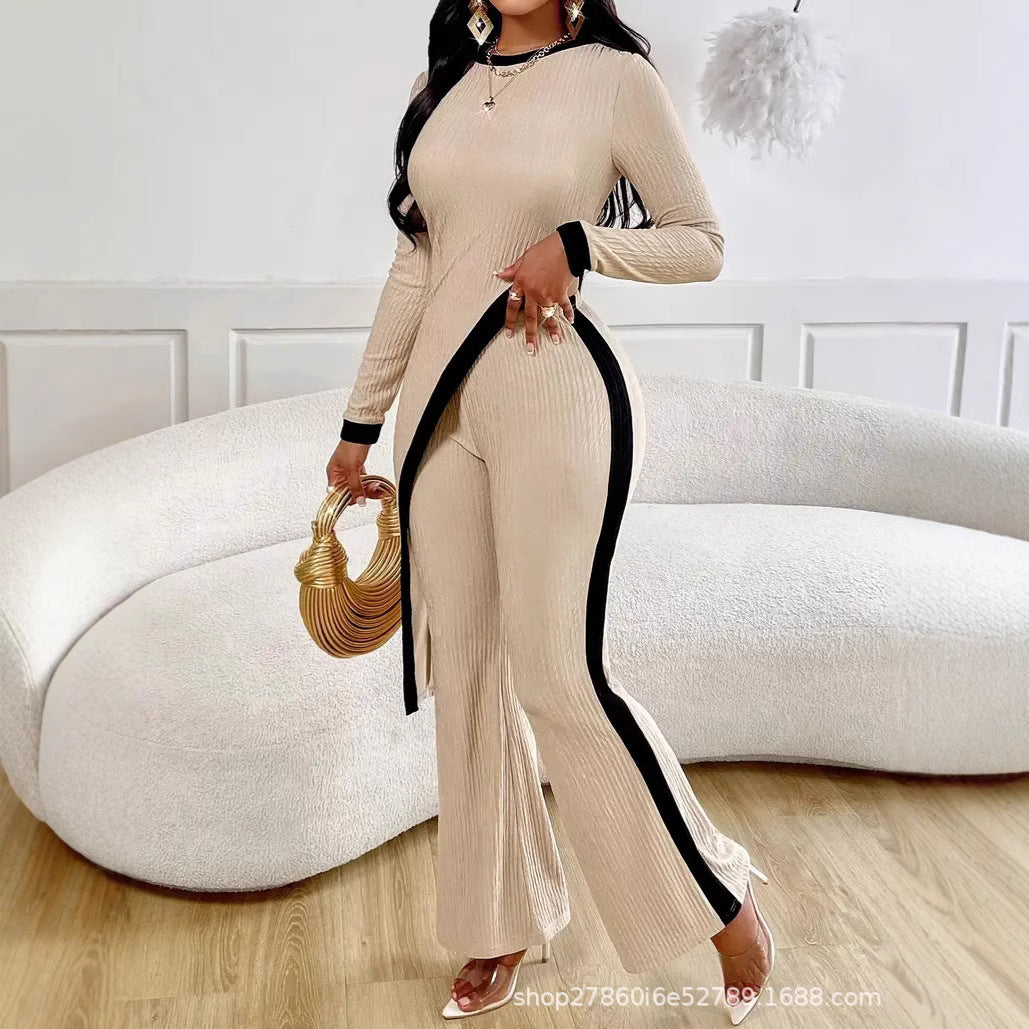 Combinaison élégante pour femme avec design asymétrique et piping contrastant Chic & Stil