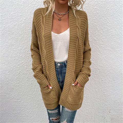 Women Chunky Knit Cardigan with Deep Pockets and Open Front Lune London