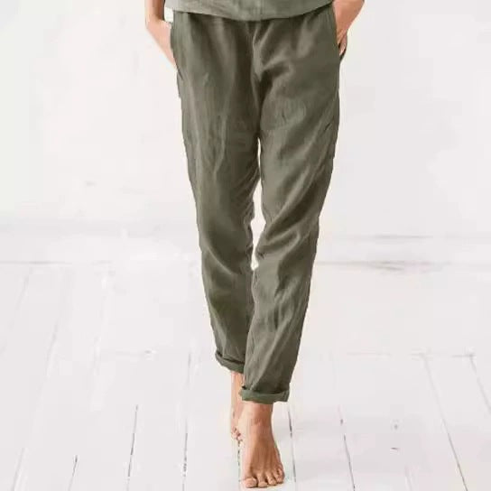 Casual linen pants for women with elastic waist and handy pockets Lune London
