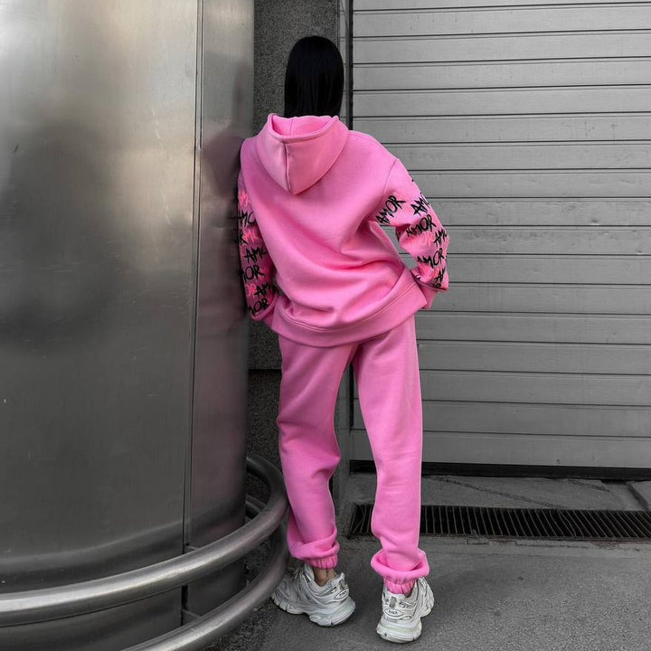 Hoodie for women with creative lettering and unique sleeve graphics Lune London