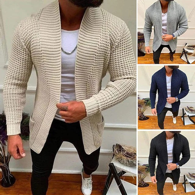 Men's knitted jacket with open design and deep collar Lune London