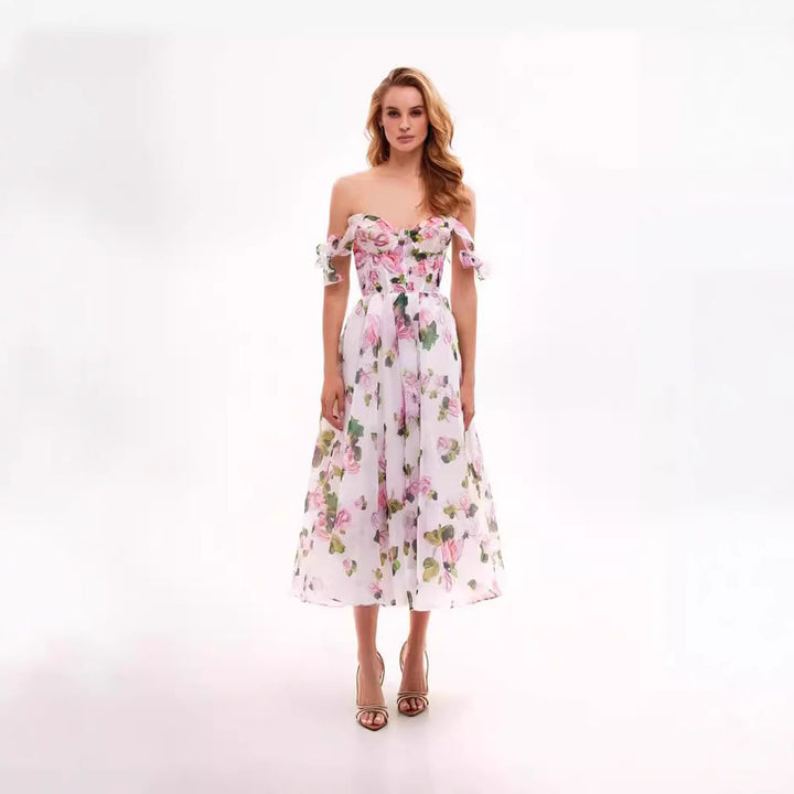 Women's floral dress with off-the-shoulder design