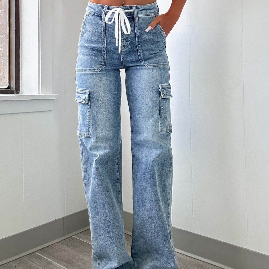 Jeans cargo pour femmes à jambe large et taille ajustable Chic & Stil