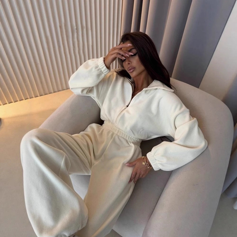 Ladies casual jumpsuit with high collar and adjustable waist Lune London