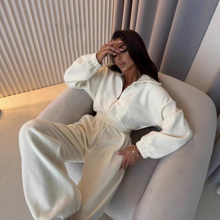 Ladies casual jumpsuit with high collar and adjustable waist Lune London