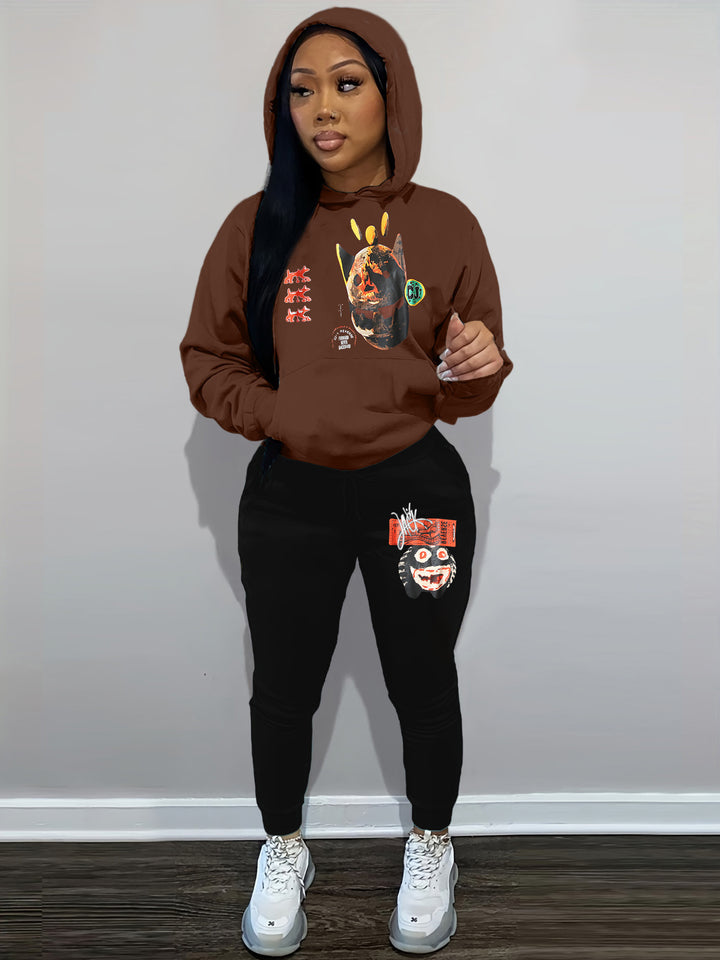 Urban hoodie and jogging set for women with artistic print Lune London