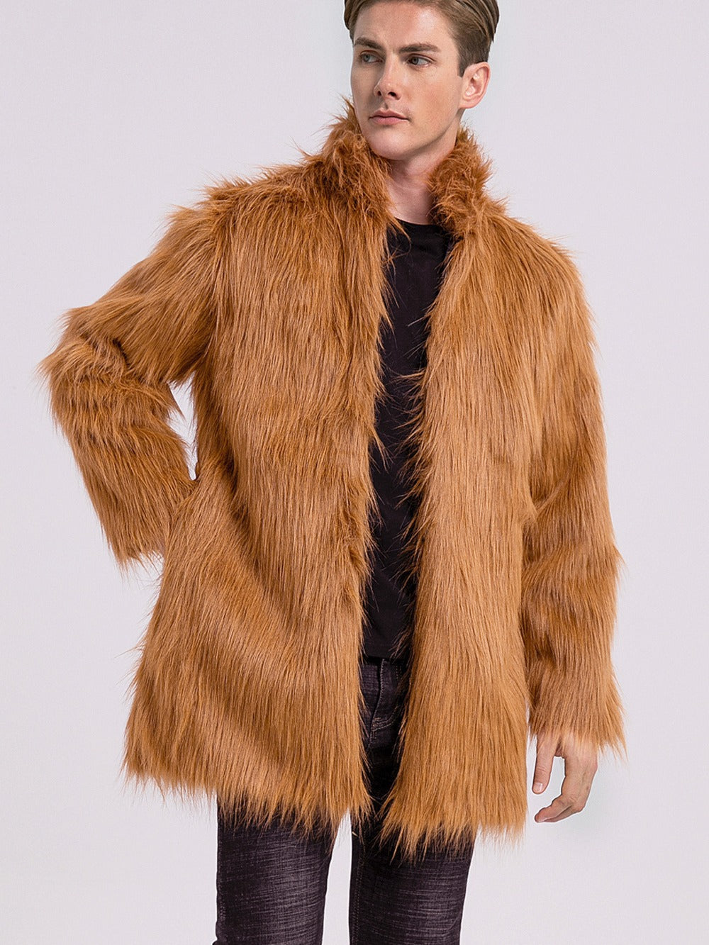 Men's Elegant Faux Fur Coat with Wide Collar Lune London