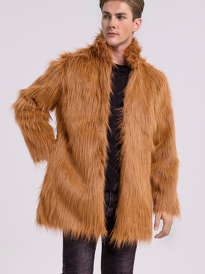 Men's Elegant Faux Fur Coat with Wide Collar Lune London